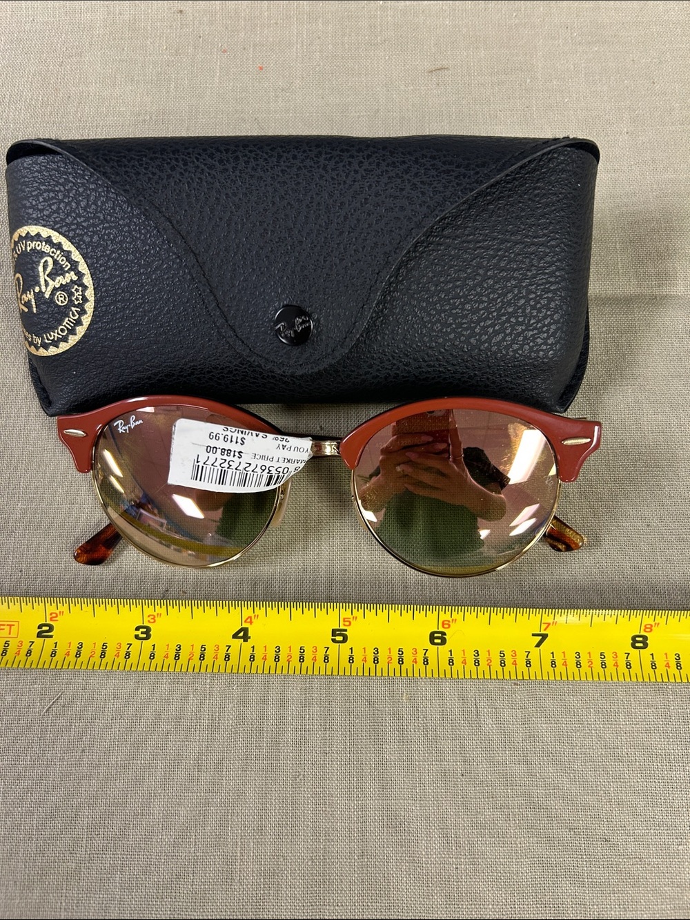 Ray-Ban Women's Red Clubmaster Sunglasses with Mirrored Lenses - Picture 4 of 6